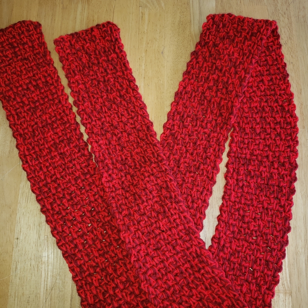 Hot Red & Dark Red Double Strand Crocheted Scarf